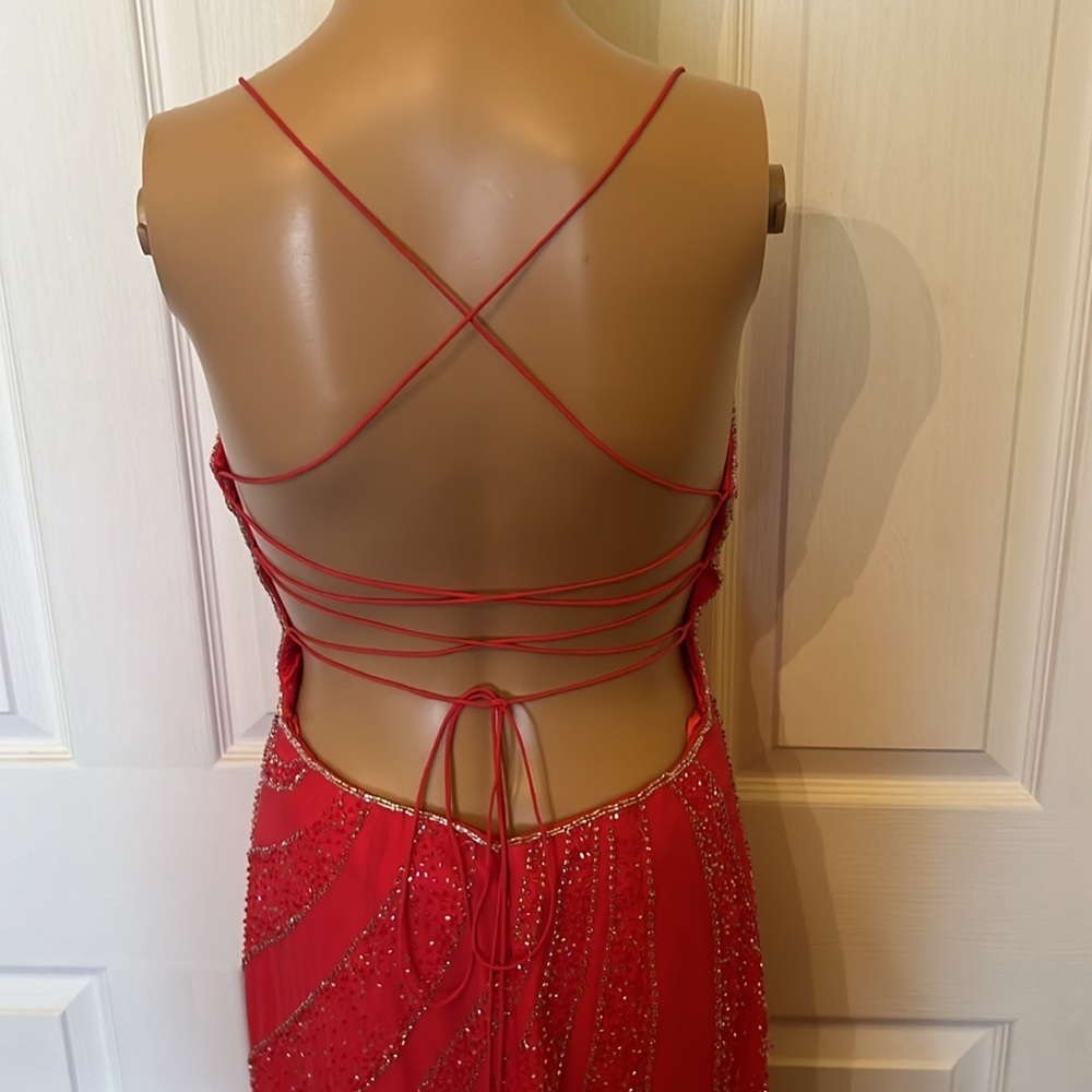 Alyce beaded pink backless prom dress with train size 8